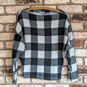 🌲 White Birch Black & White Buffalo Plaid Batwing Sleeve Fleece Top S